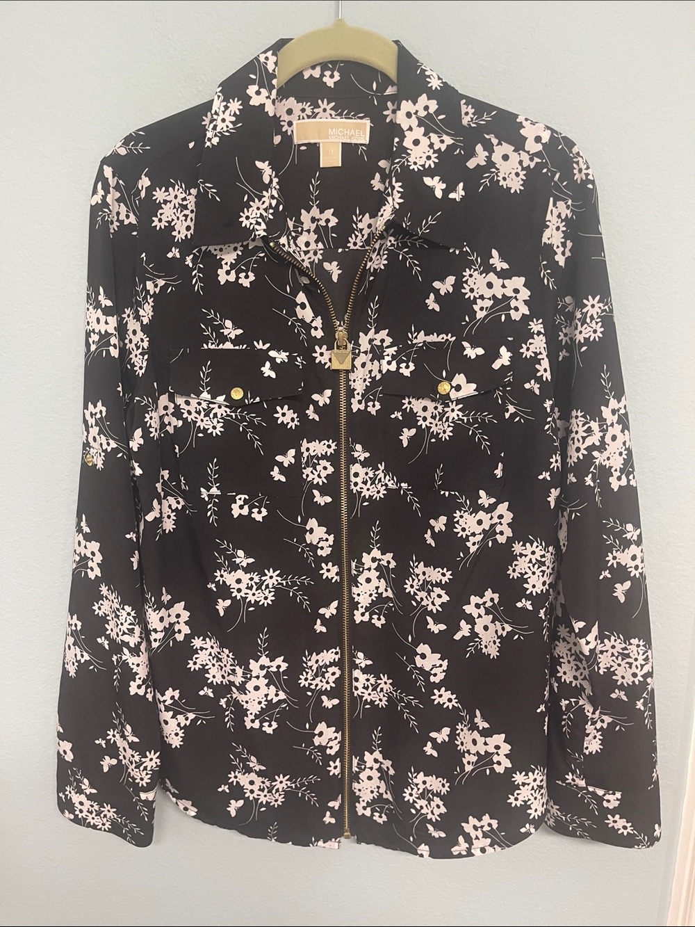 Michael Kors Black & white Floral Zip-Front blouse